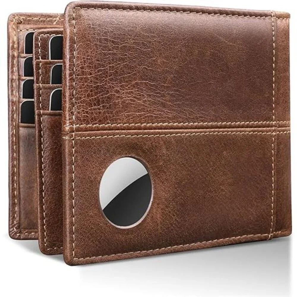 AirTag Wallet Mens RFID Blocking Genuine Bifold Leather Wallets